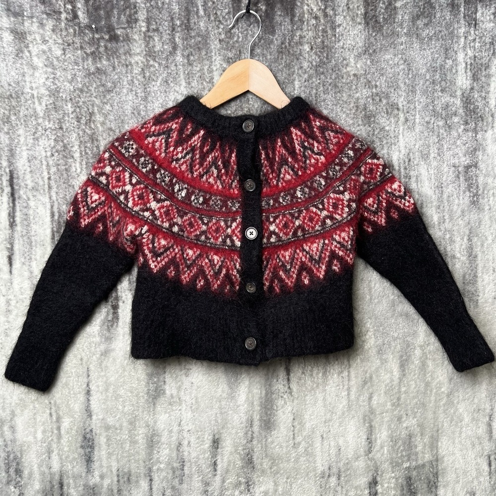 Polo Ralph Lauren Fair Isle Alpaca Wool Blend Cardigan Black Red Girls Medium